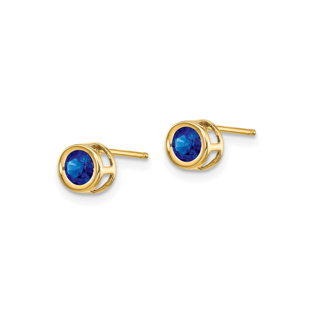 14k Yellow Gold Stud Earrings with Round Cut Sapphire in Bezel Setting