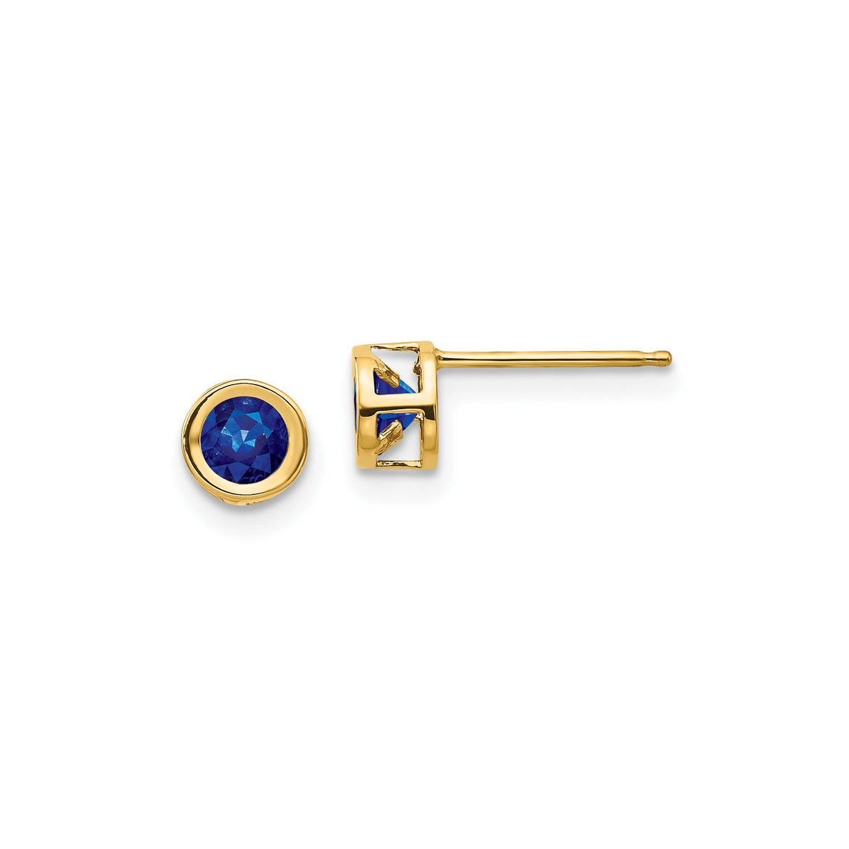 14k Yellow Gold Stud Earrings with Round Cut Sapphire in Bezel Setting