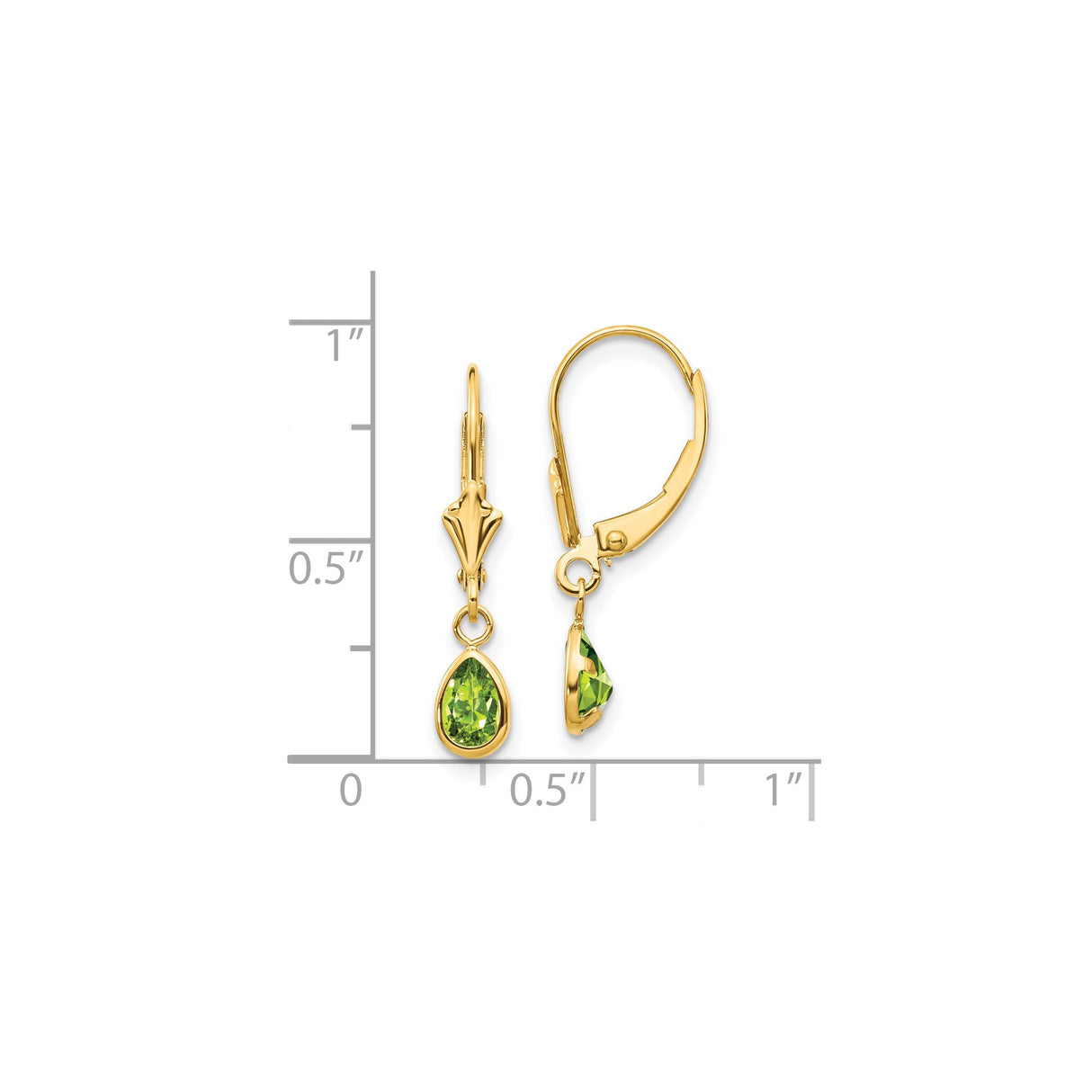 14k Yellow Gold Leverback Drop Earrings with Pear Shaped Peridot, August Birthstone