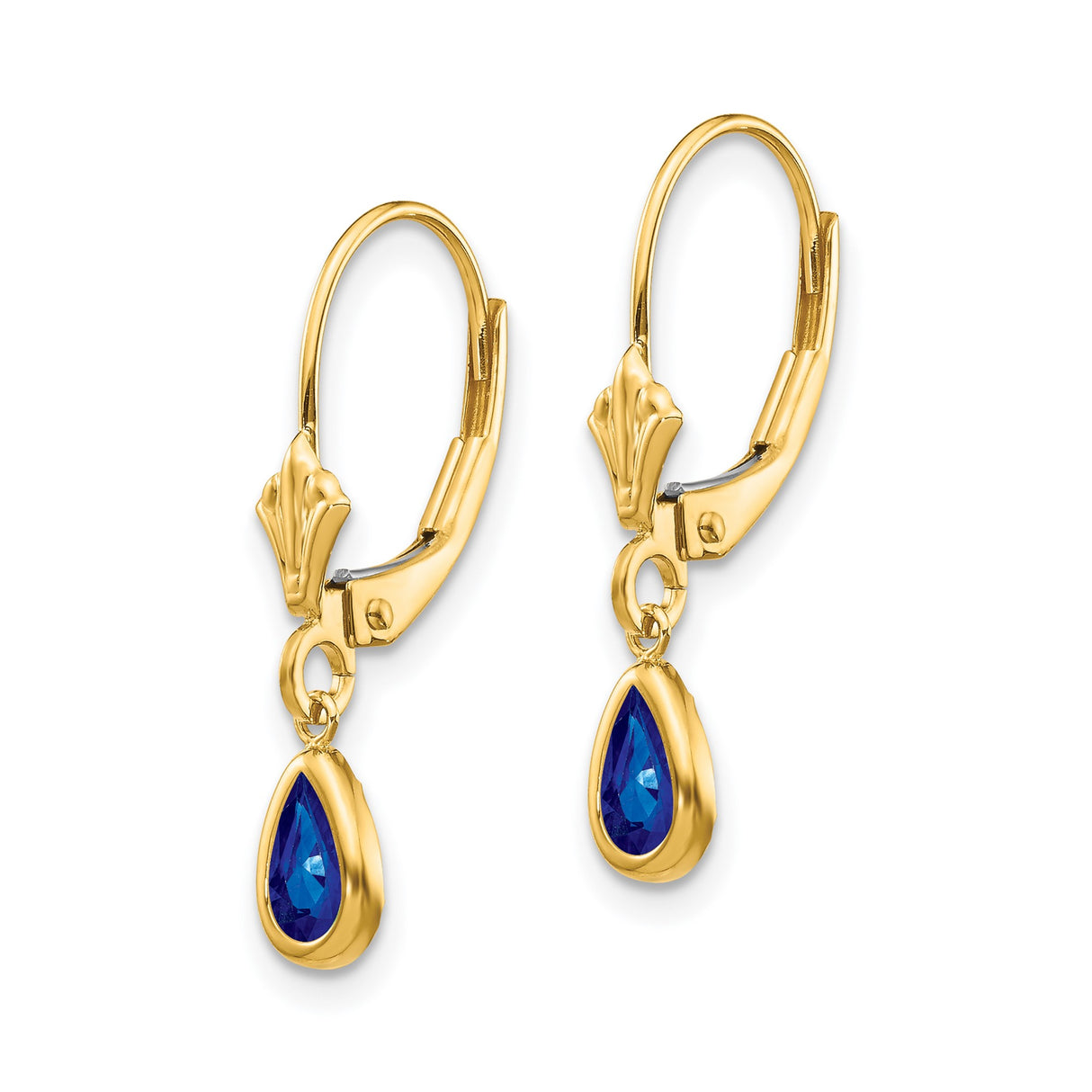 14k Yellow Gold Leverback Dangle Earrings with Teardrop Sapphire Drop Design