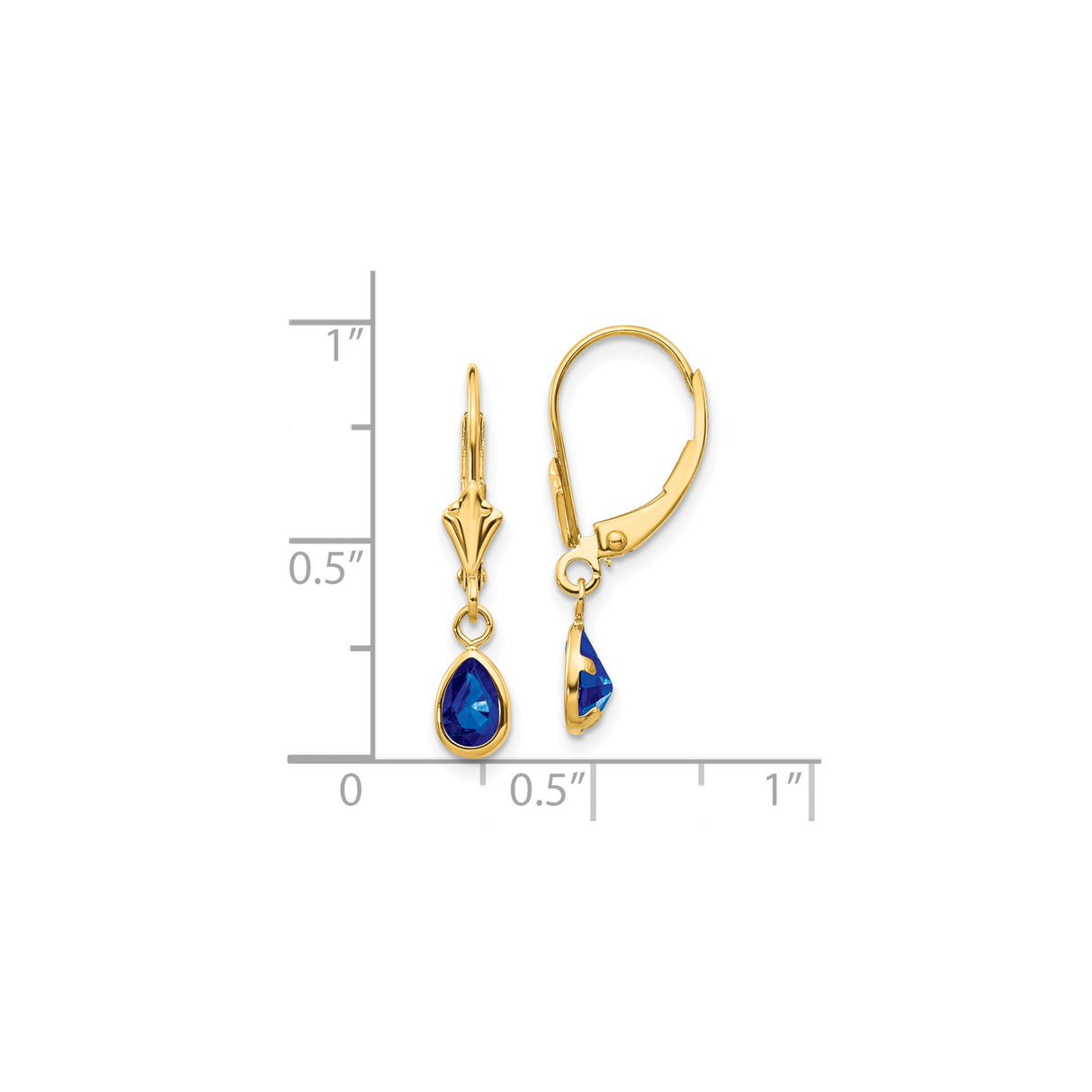 14k Yellow Gold Leverback Dangle Earrings with Teardrop Sapphire Drop Design