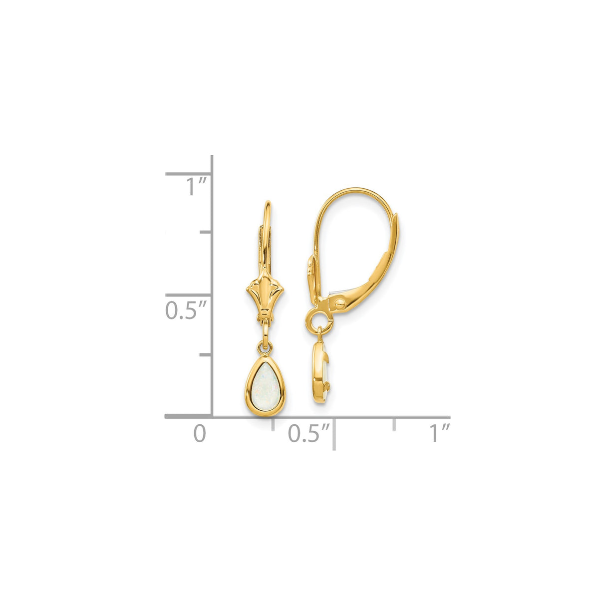 14k Yellow Gold Leverback Drop Earrings with Teardrop Opal, Fleur-de-Lis Design