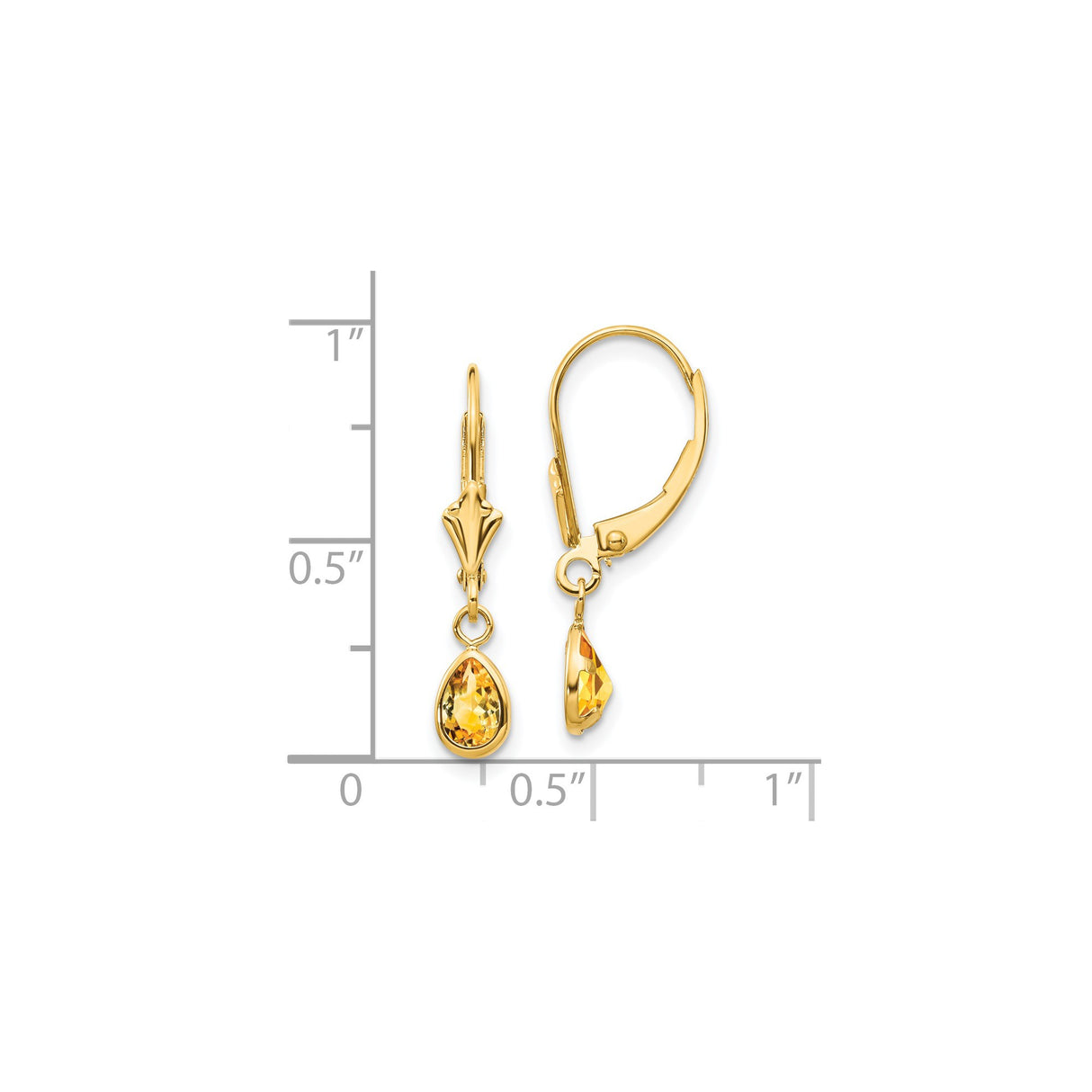 14k Yellow Gold Dangle Earrings with Pear Shaped Citrine, Leverback Design