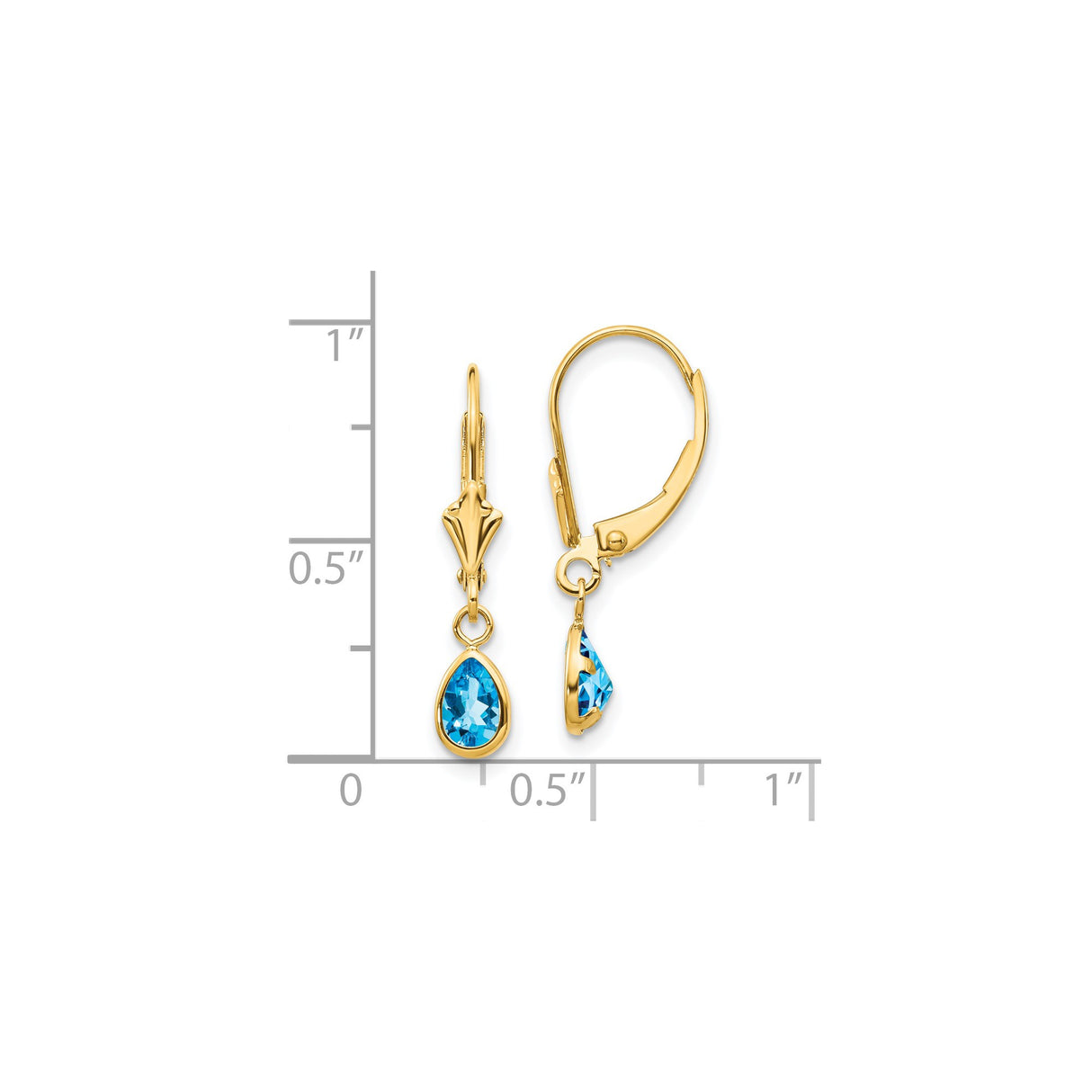 14k Yellow Gold Dangle Earrings with Pear Shaped Swiss Blue Topaz, Leverback Design