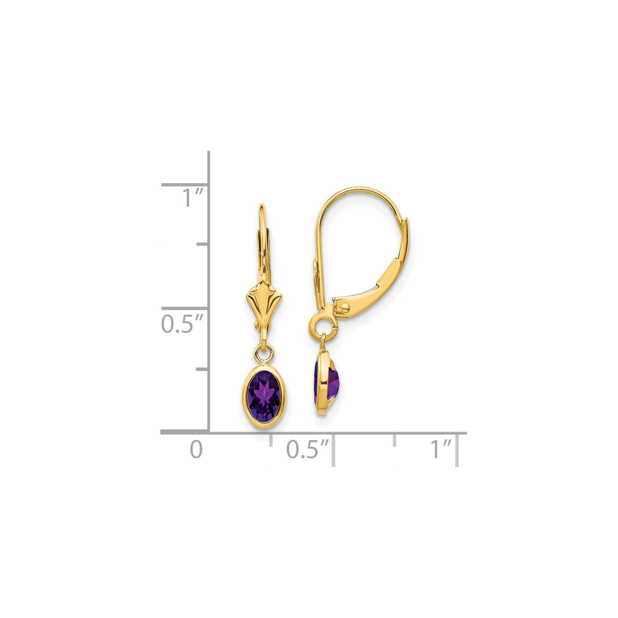 14k Yellow Gold Drop Earrings with Oval Amethyst, Leverback Dangle Design for Women