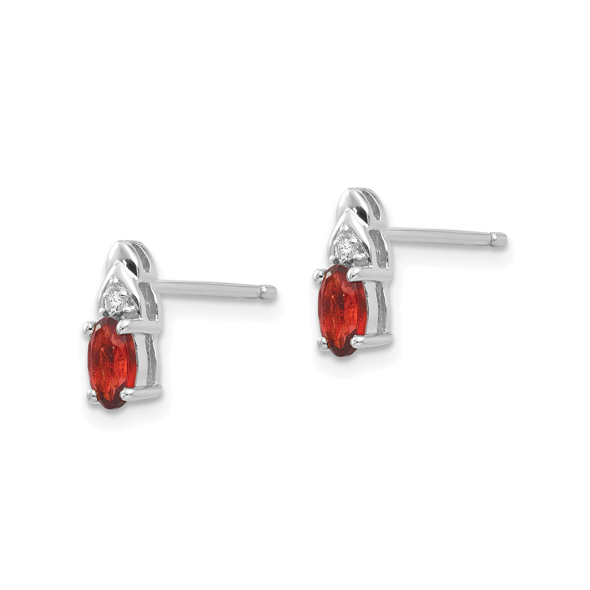 14k White Gold Stud Earrings with Marquise Garnet and Diamond Accent for Women