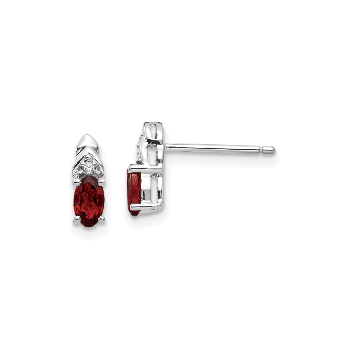 14k White Gold Stud Earrings with Marquise Garnet and Diamond Accent for Women