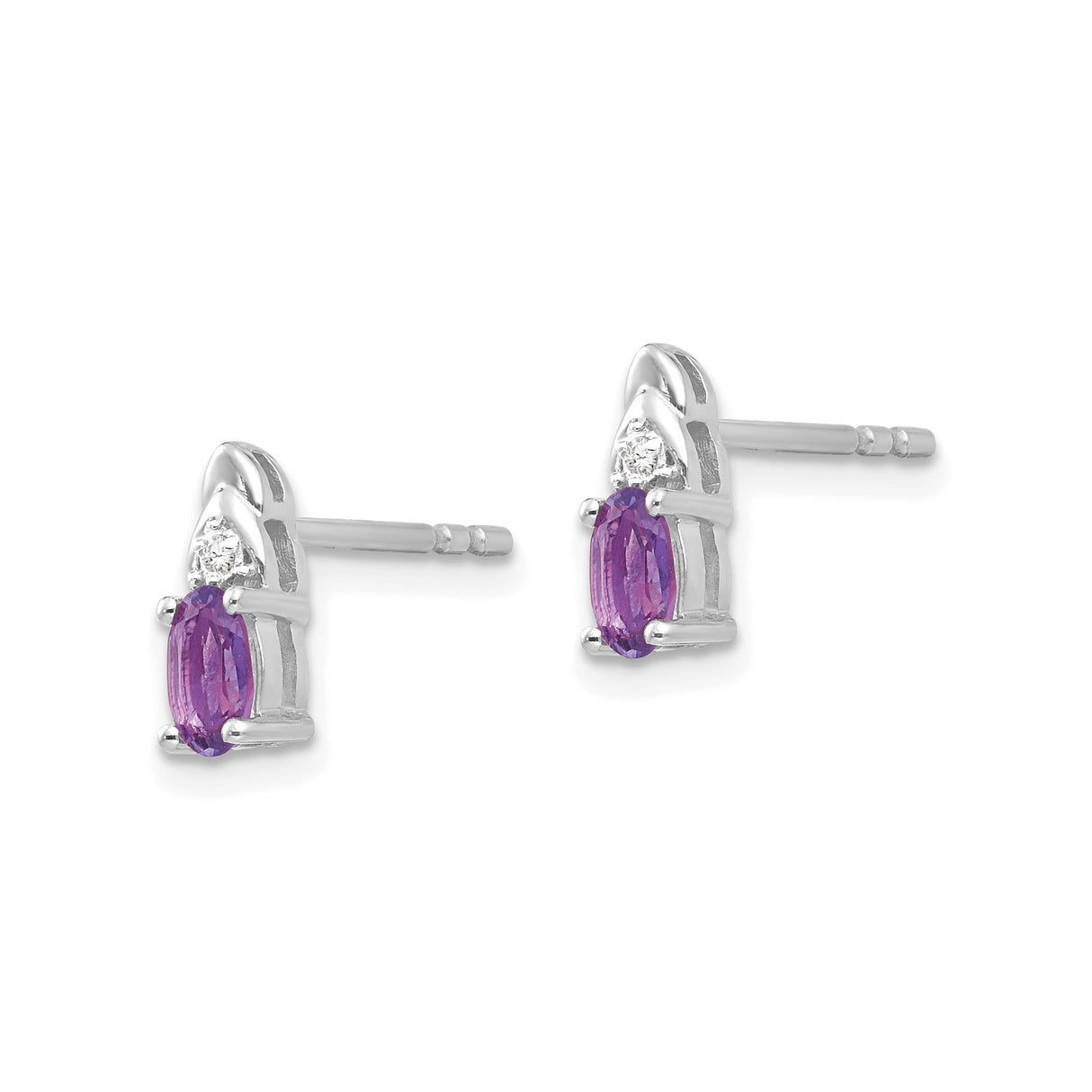 14k White Gold Amethyst and Diamond Stud Earrings, Oval Purple Gemstone for Women