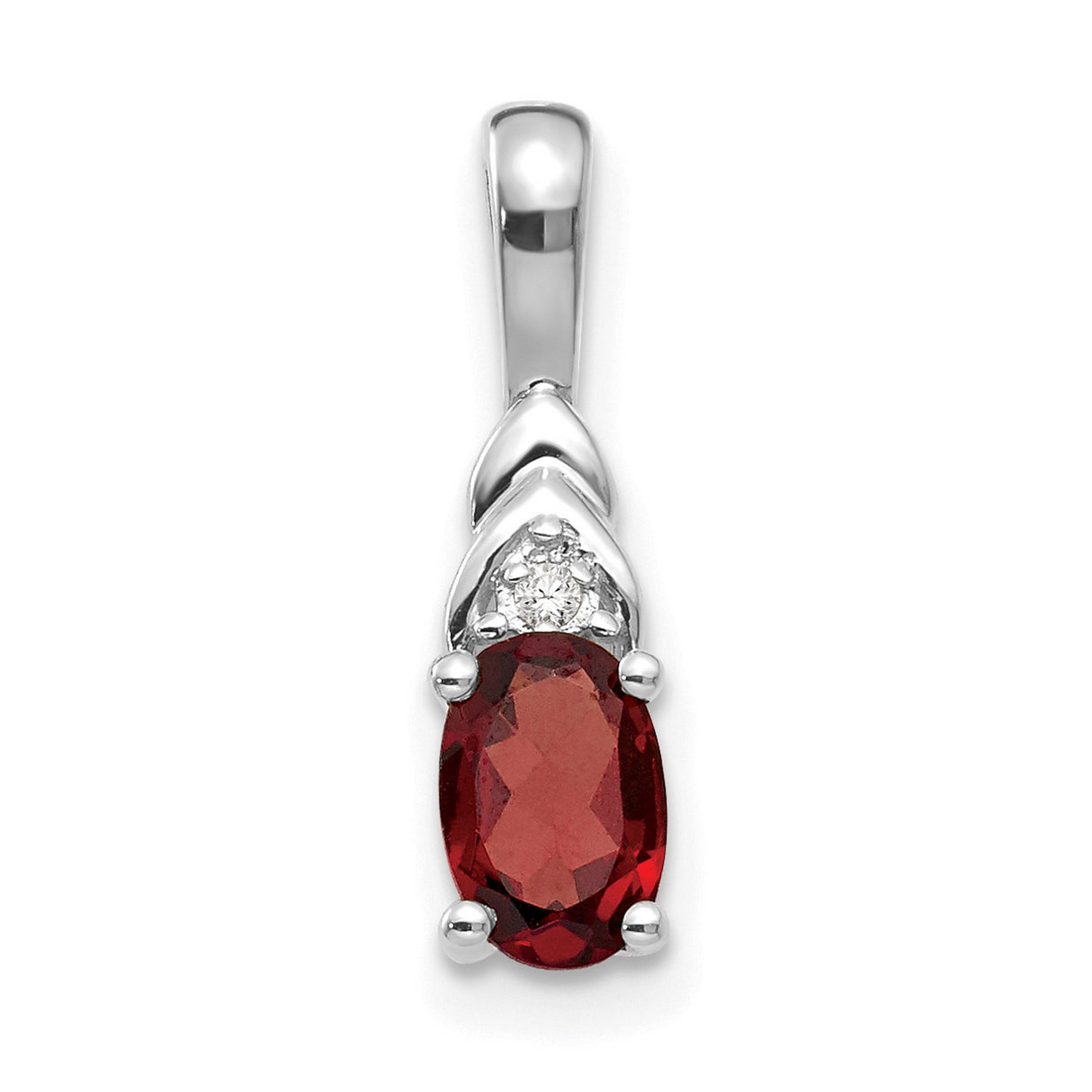 14k White Gold Pendant with Oval Garnet and Diamond Accent, January Birthstone Jewelry for Women