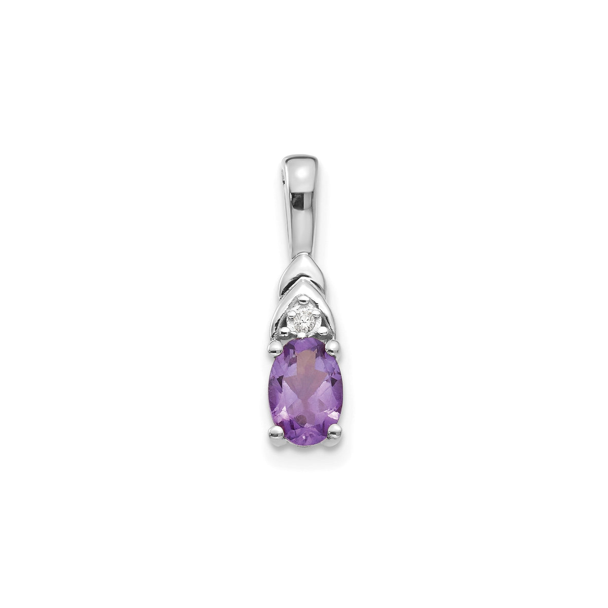 14k White Gold Pendant with Oval Amethyst and Diamond Accent, February Birthstone Jewelry