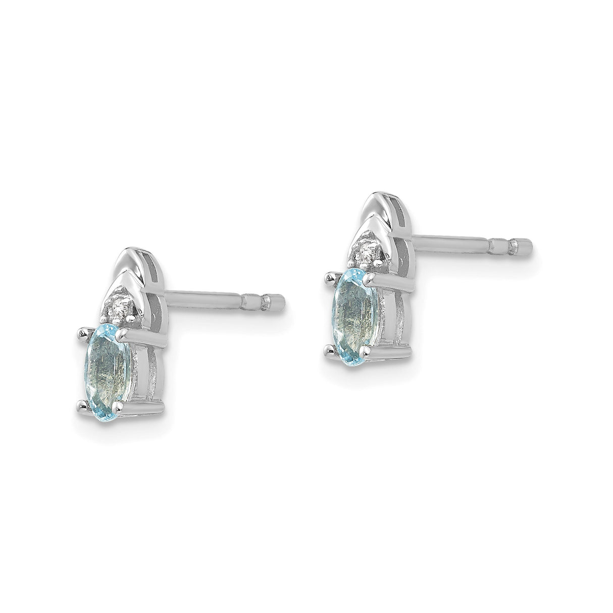 14k White Gold Stud Earrings with Oval Aquamarine and Diamond Accents, Minimalist Birthstone Jewelry