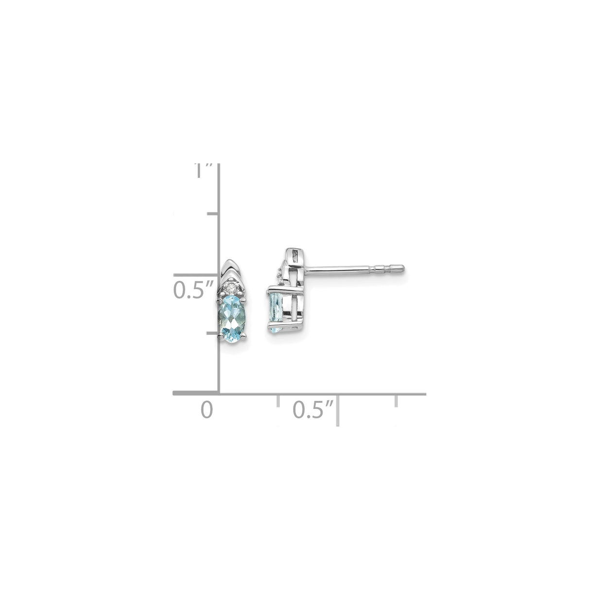 14k White Gold Stud Earrings with Oval Aquamarine and Diamond Accents, Minimalist Birthstone Jewelry