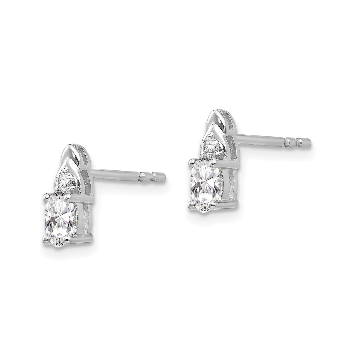 14k White Gold Stud Earrings with Oval White Topaz and Diamond Accent