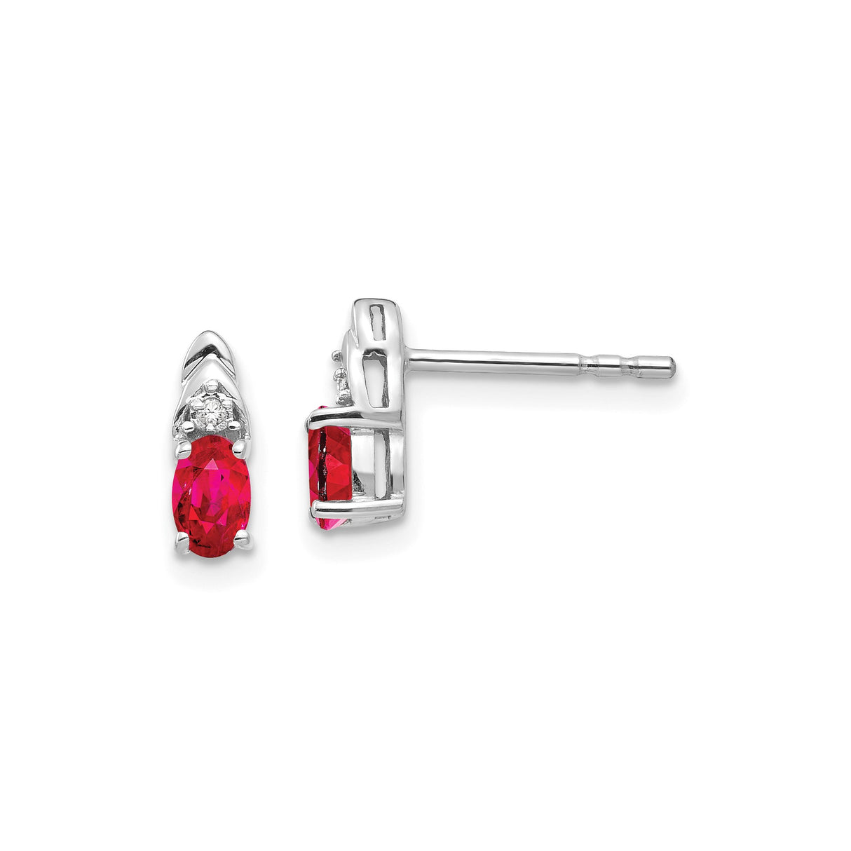 14k White Gold Ruby Stud Earrings with Diamond Accents, Classic Formal Jewelry for Women