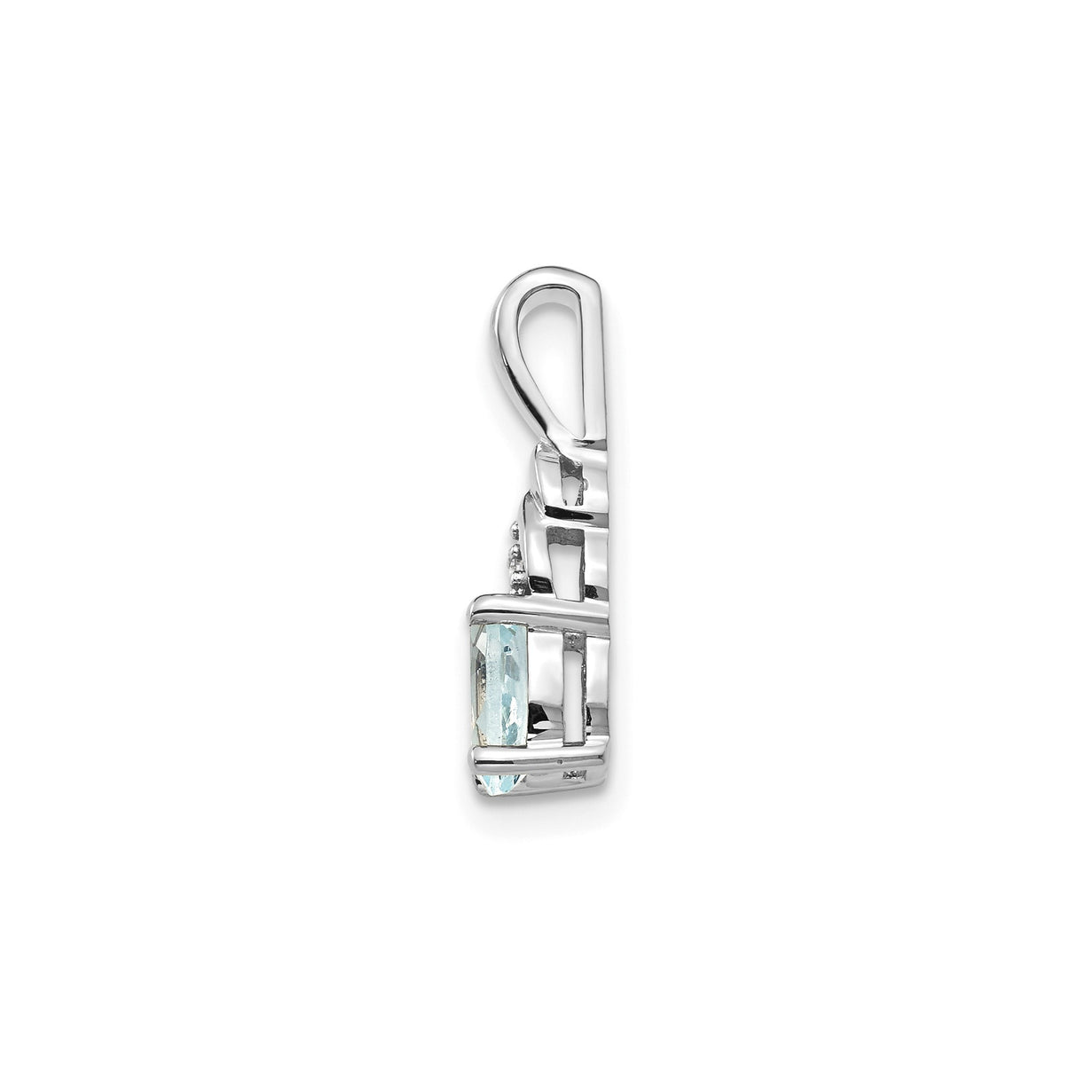 14k White Gold Pendant with Oval Aquamarine and Diamond Accent, Elegant Design for Women