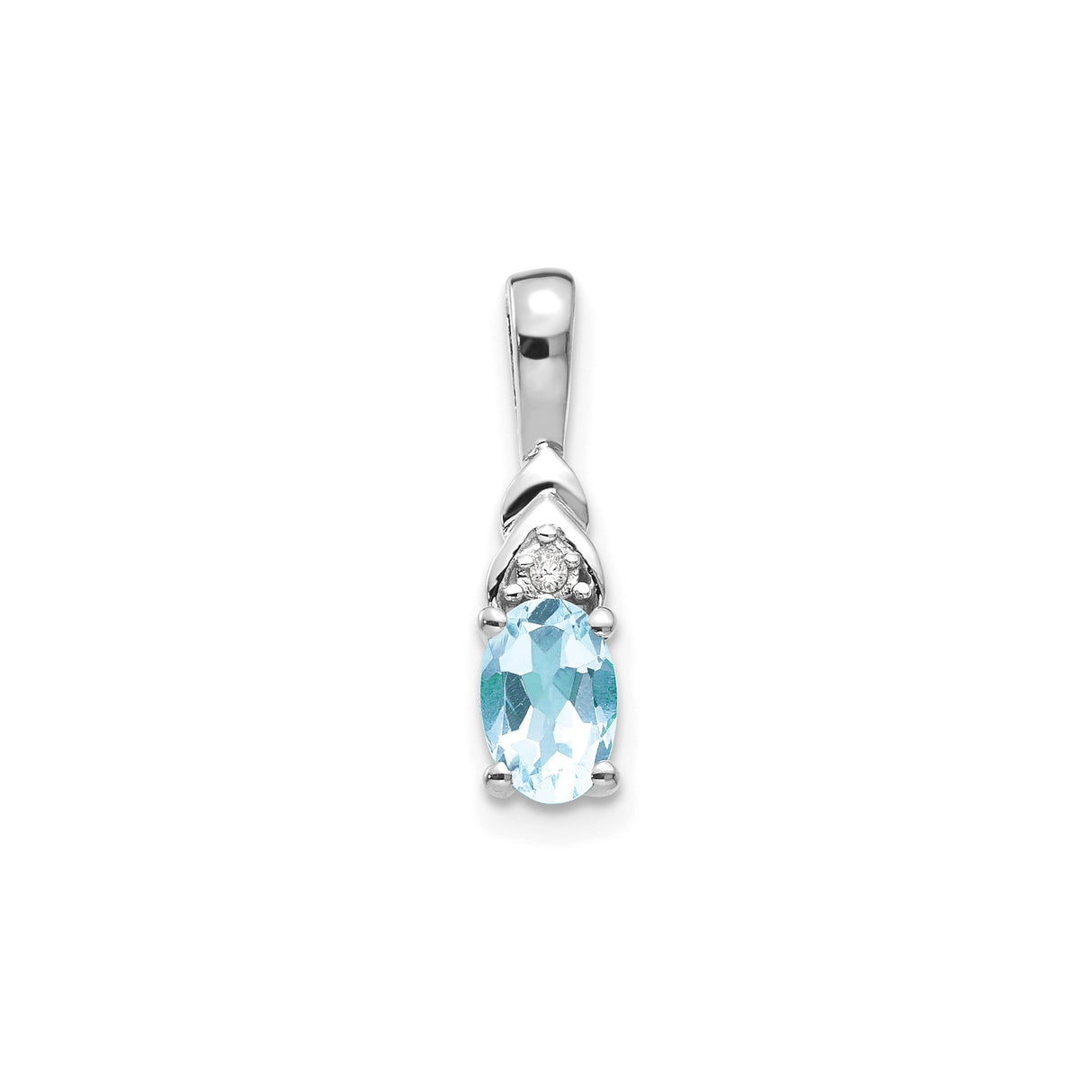 14k White Gold Pendant with Oval Aquamarine and Diamond Accent, Elegant Design for Women
