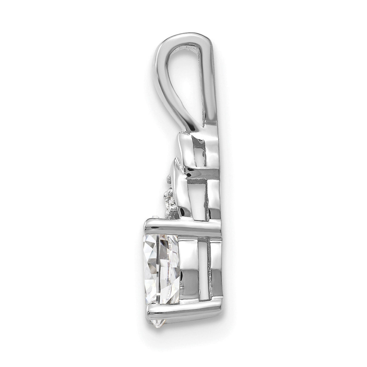 White Topaz Diamond Charm Pendant in Real 14k White Gold