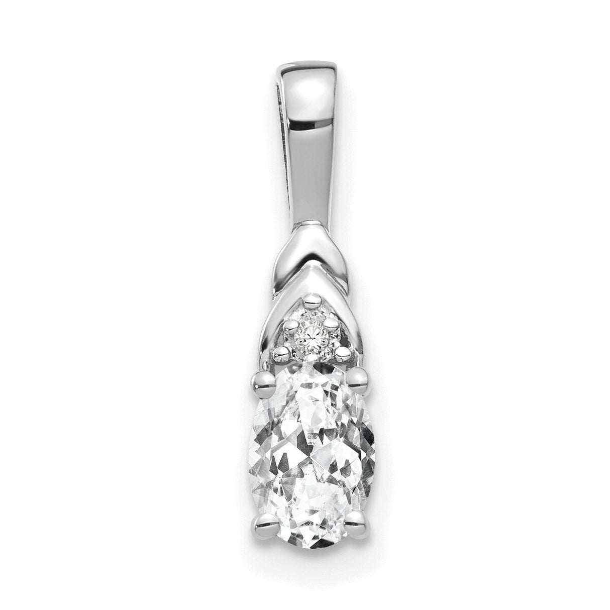 White Topaz Diamond Charm Pendant in Real 14k White Gold