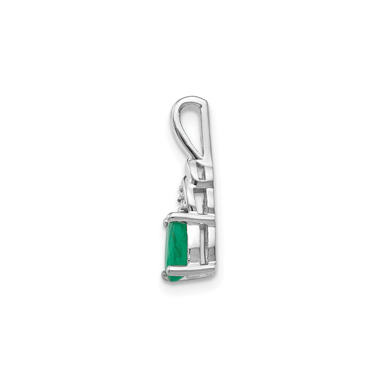 14k White Gold Pendant with Green Emerald and Diamond Accents, Classic May Birthstone Jewelry