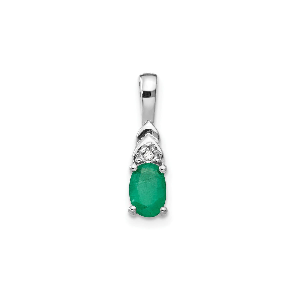 14k White Gold Pendant with Green Emerald and Diamond Accents, Classic May Birthstone Jewelry