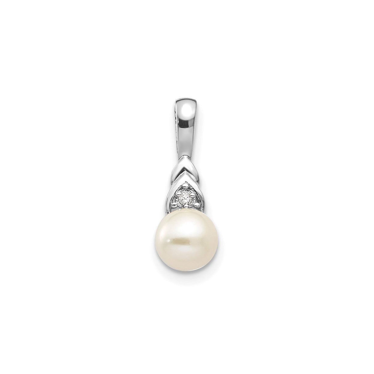 14k White Gold Pendant with Cultured Pearl and Diamond Accent, Classic Round Charm