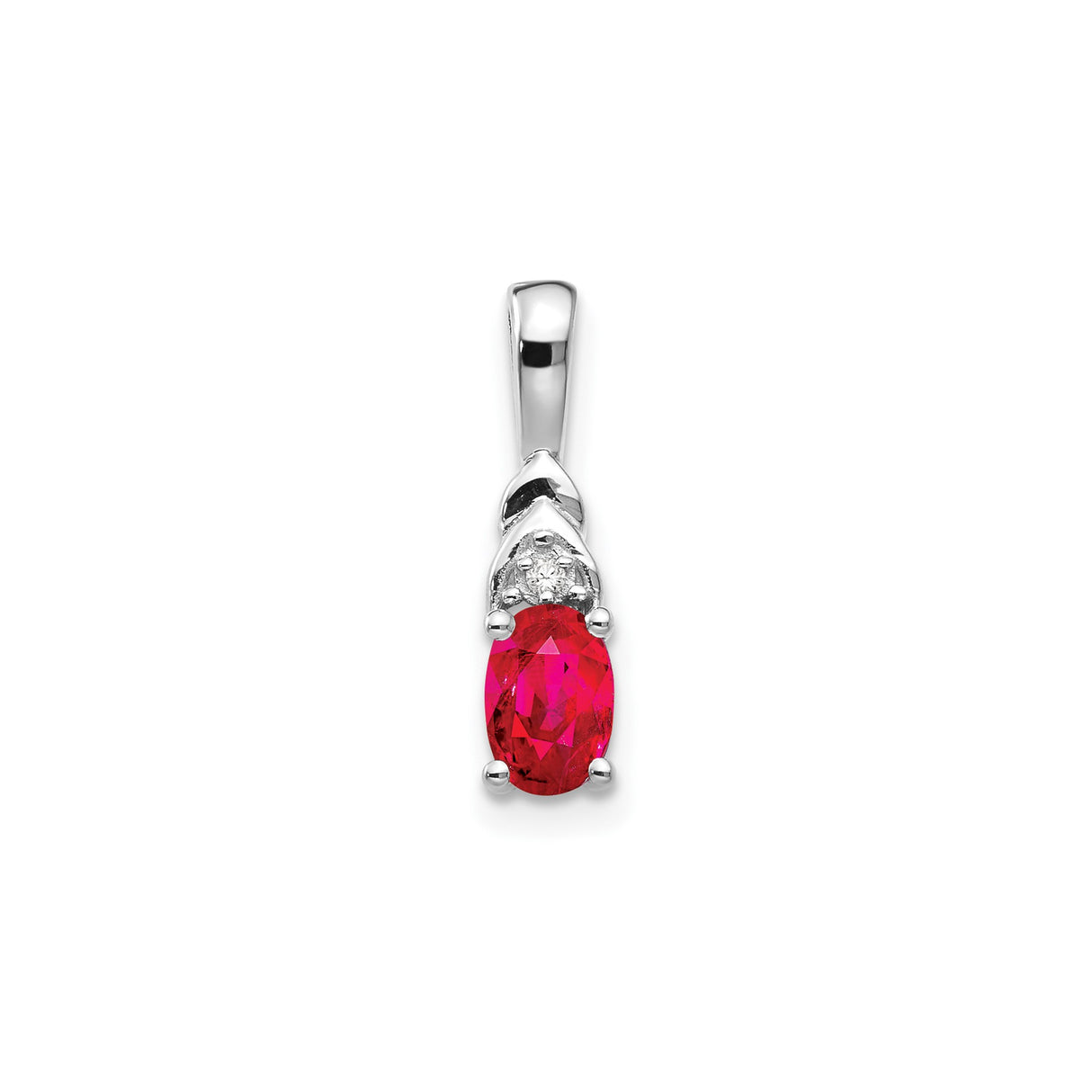 14k White Gold Pendant with Oval Ruby and Diamond Accent, Timeless Formal Jewelry for Women