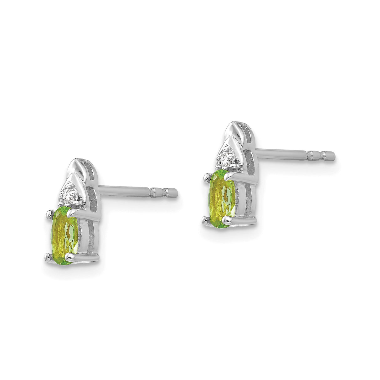 14k White Gold Peridot Stud Earrings with Diamond Accents, Oval Gemstone Design
