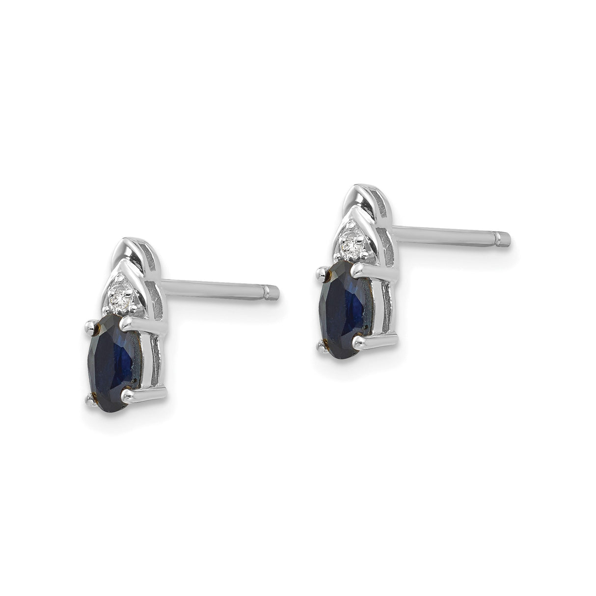 14k White Gold Marquise Cut Blue Sapphire Stud Earrings with Diamond Accents