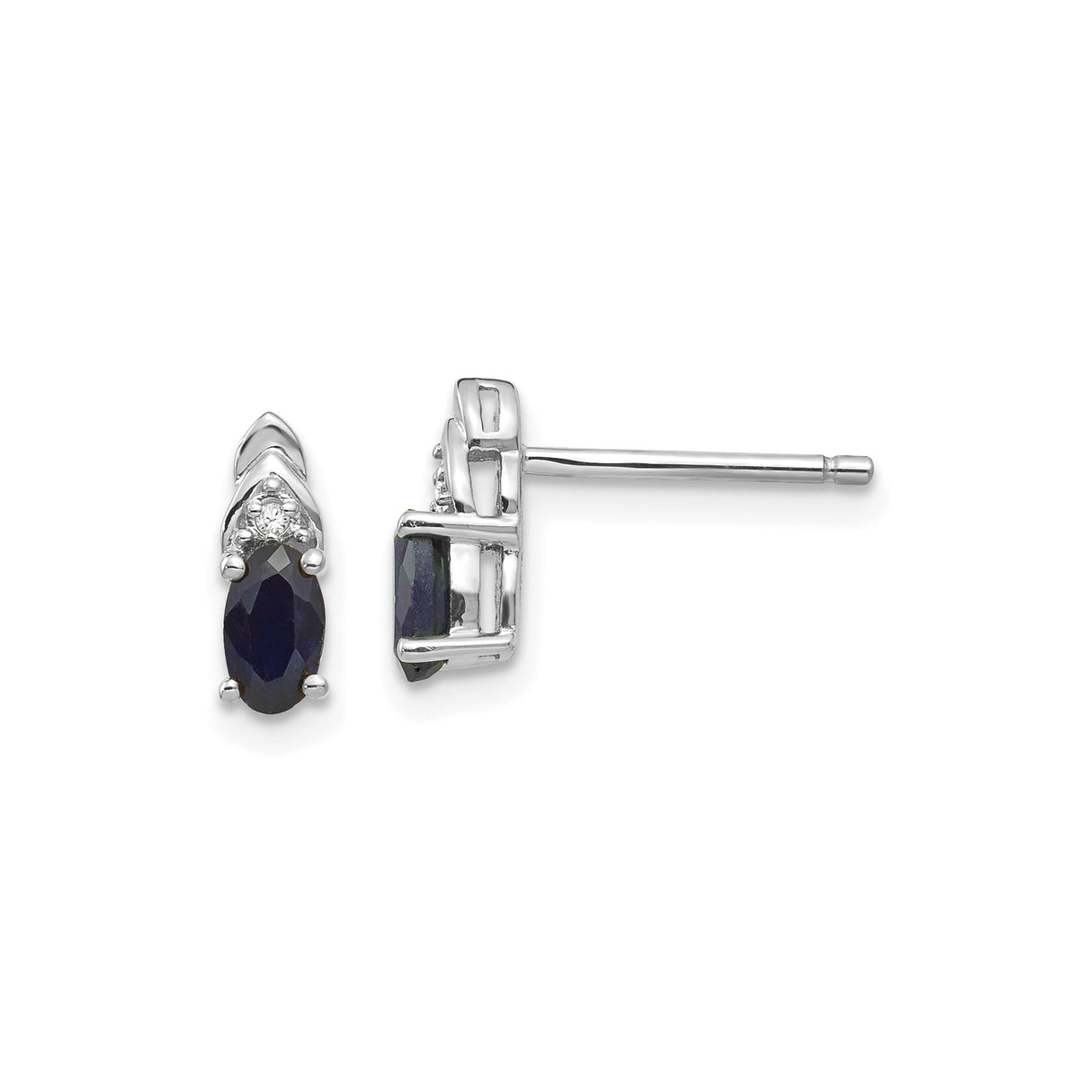 14k White Gold Marquise Cut Blue Sapphire Stud Earrings with Diamond Accents