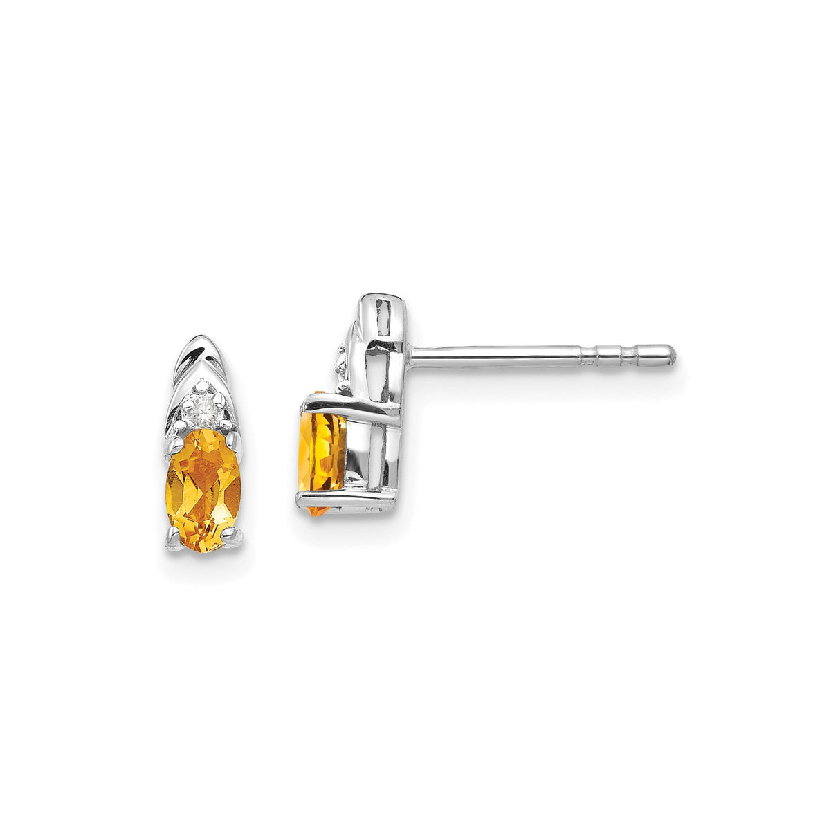 14k White Gold Citrine and Diamond Accent Stud Earrings for Women