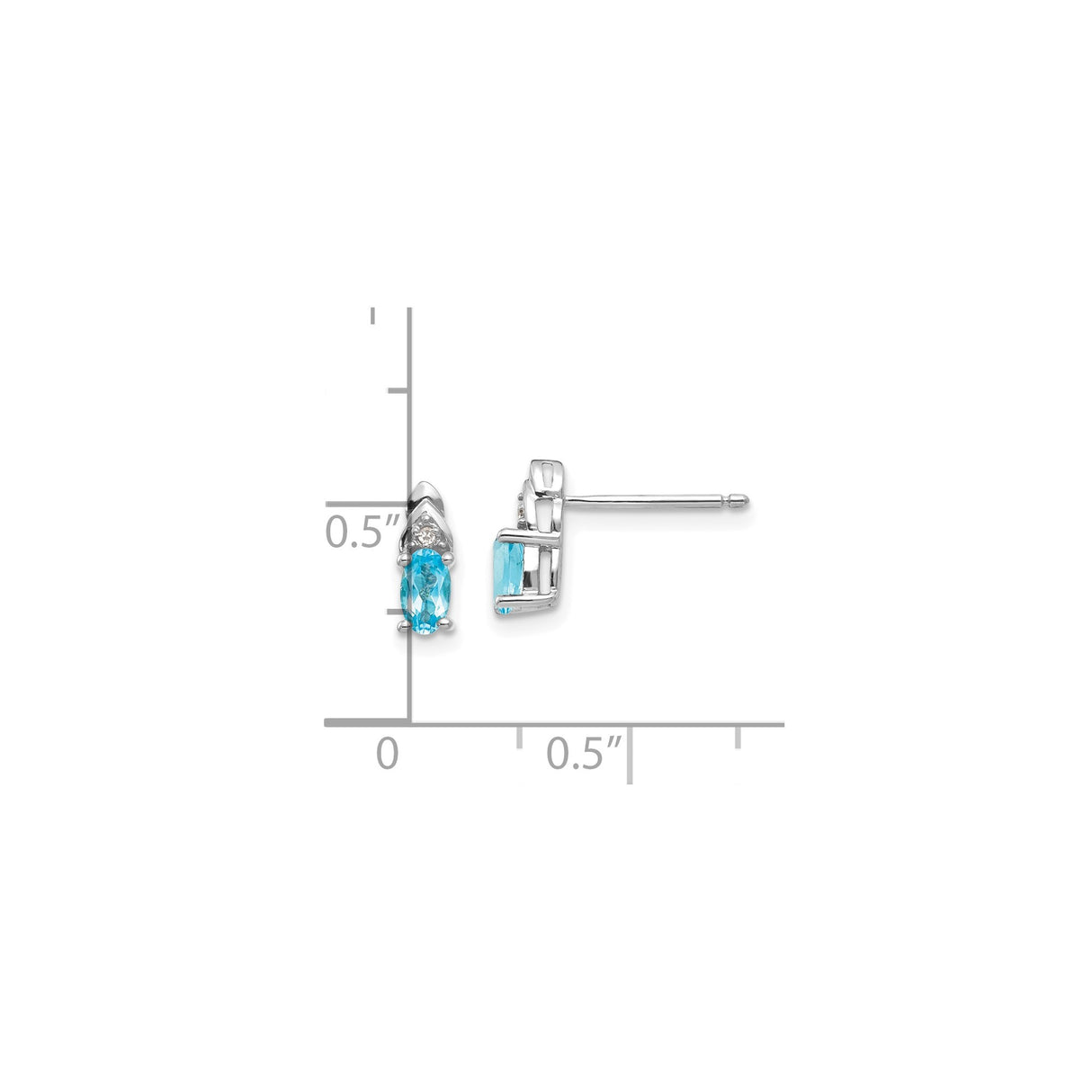 14k White Gold Stud Earrings with Swiss Blue Topaz and Diamond, Modern Minimalist Design