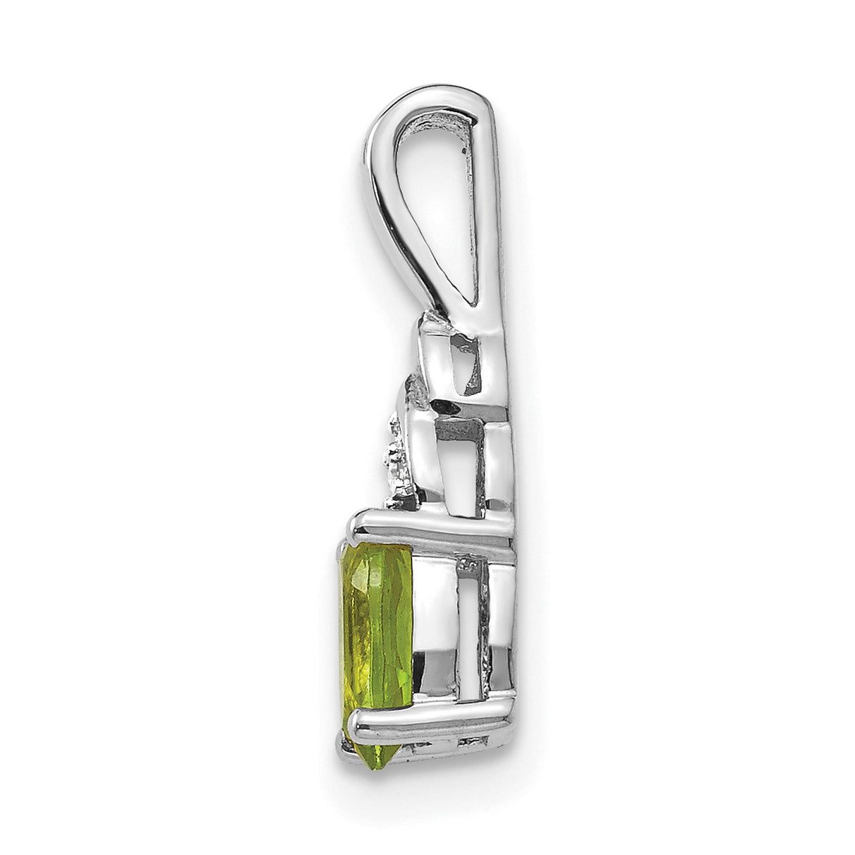 14k White Gold Pendant with Peridot and Diamond Accent, August Birthstone Solitaire Jewelry