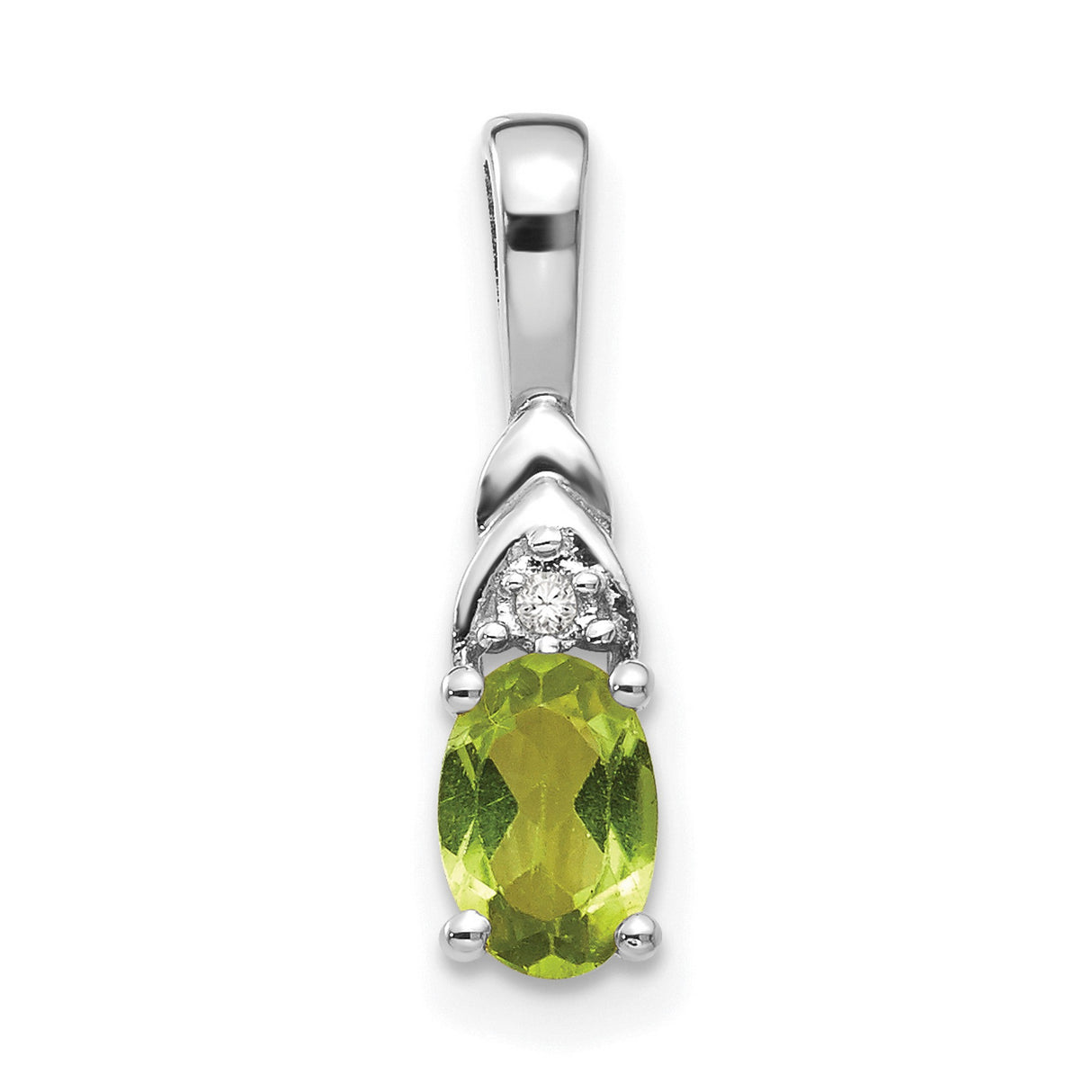 14k White Gold Pendant with Peridot and Diamond Accent, August Birthstone Solitaire Jewelry
