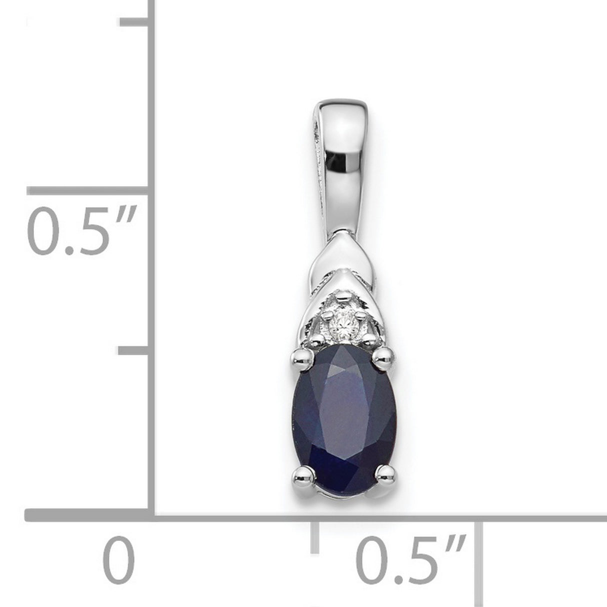 14k White Gold Pendant with Oval Dark Blue Sapphire and Diamond Accent