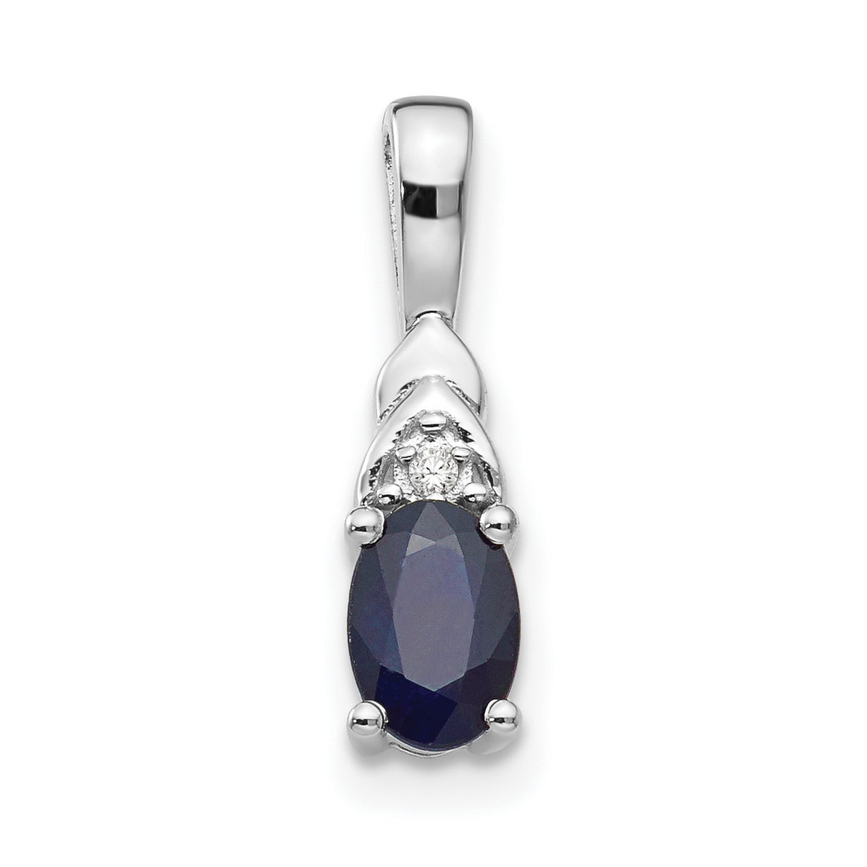 14k White Gold Pendant with Oval Dark Blue Sapphire and Diamond Accent