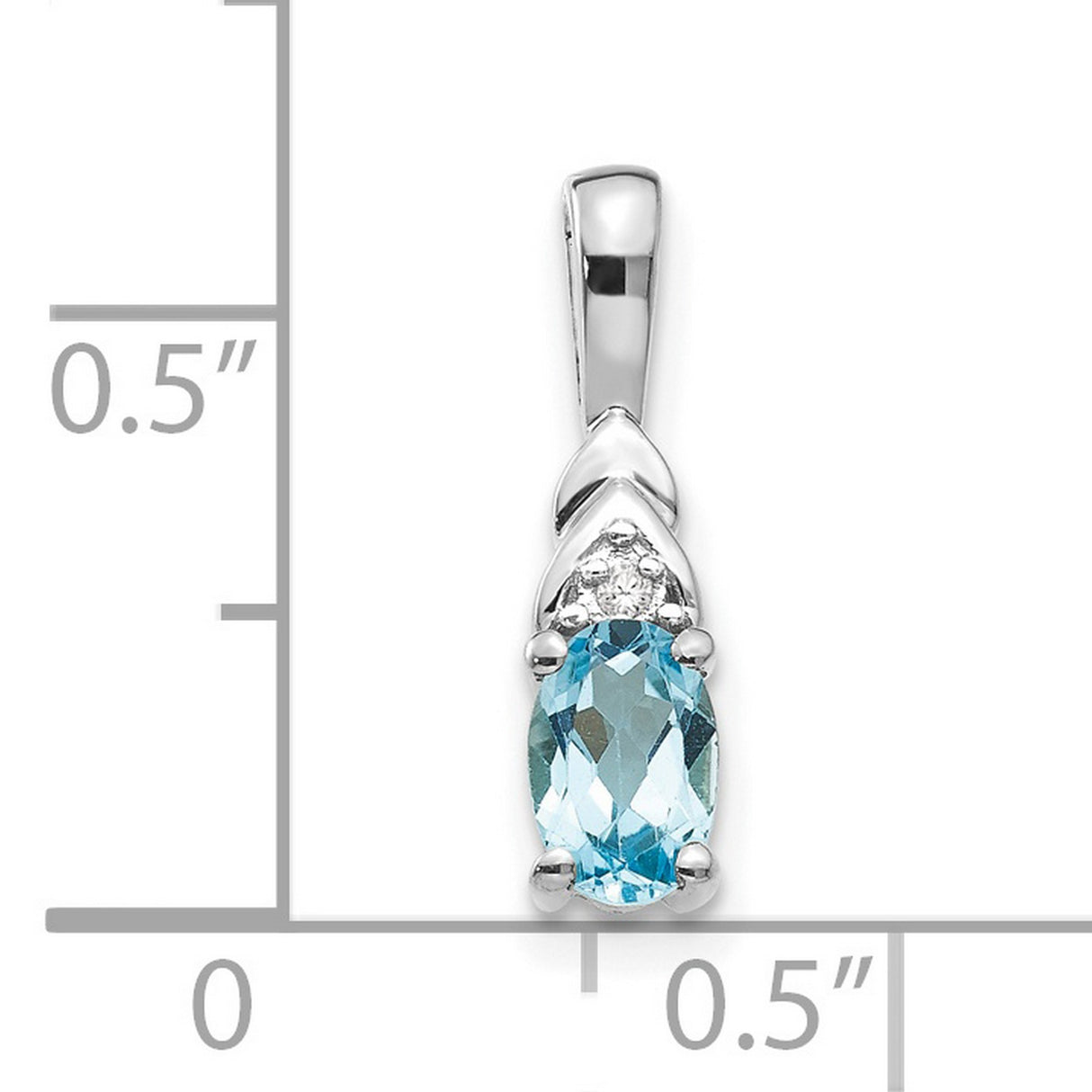 14k White Gold Pendant with Swiss Blue Topaz and Diamond Accents, Oval Drop Style