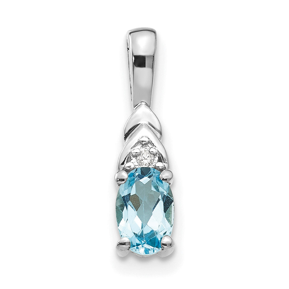 14k White Gold Pendant with Swiss Blue Topaz and Diamond Accents, Oval Drop Style