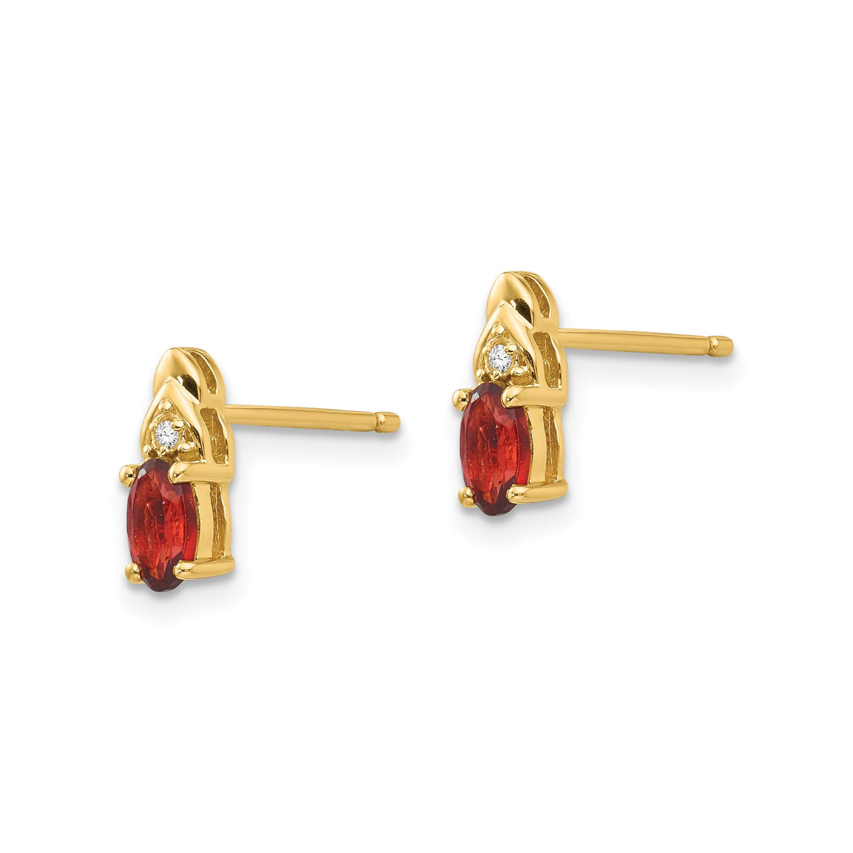 14k Yellow Gold Stud Earrings with Marquise Garnet and Diamond Accent Stones