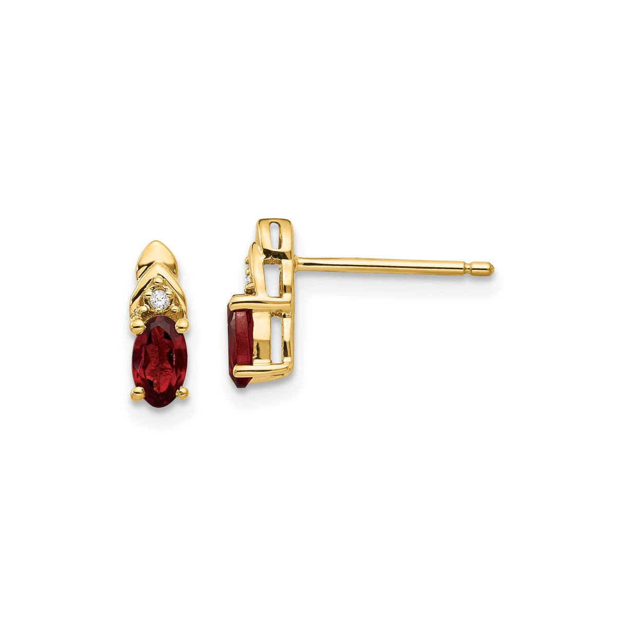 14k Yellow Gold Stud Earrings with Marquise Garnet and Diamond Accent Stones