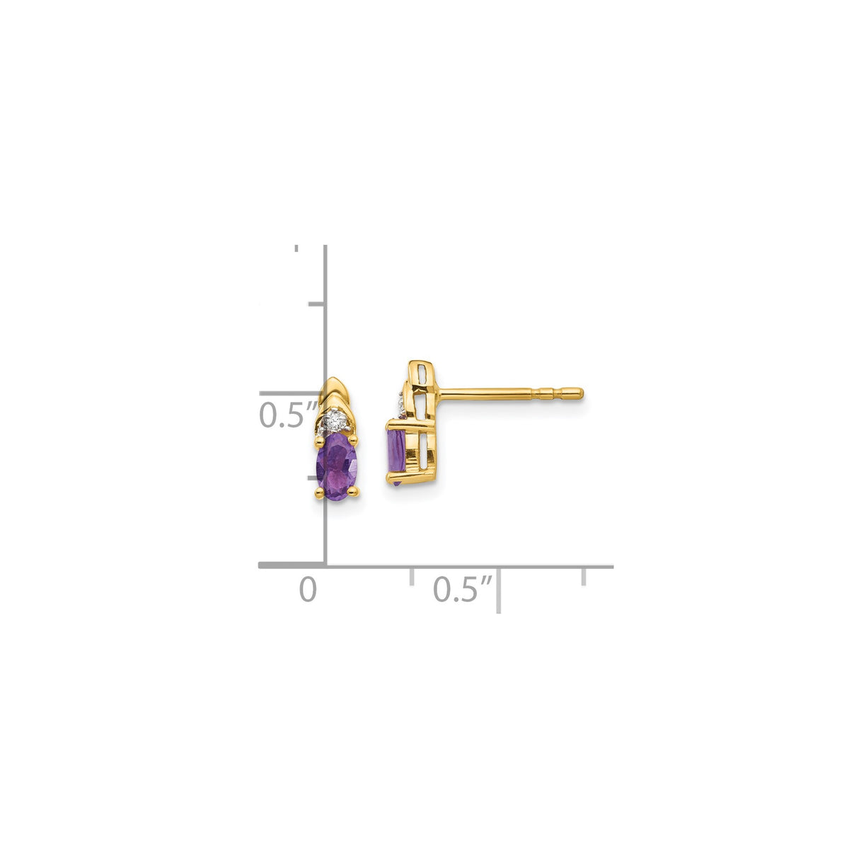 14k Yellow Gold Amethyst Stud Earrings with Diamond Accents, Oval Cut Birthstone Jewelry for Women
