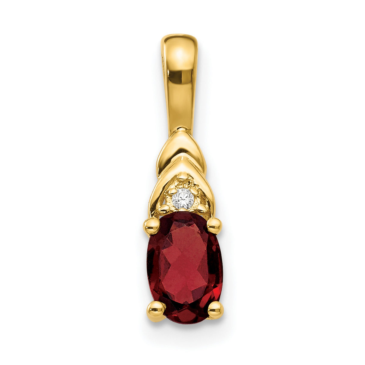 14k Yellow Gold Pendant with Oval-Cut Garnet and Diamond Accent, Romantic Fine Jewelry