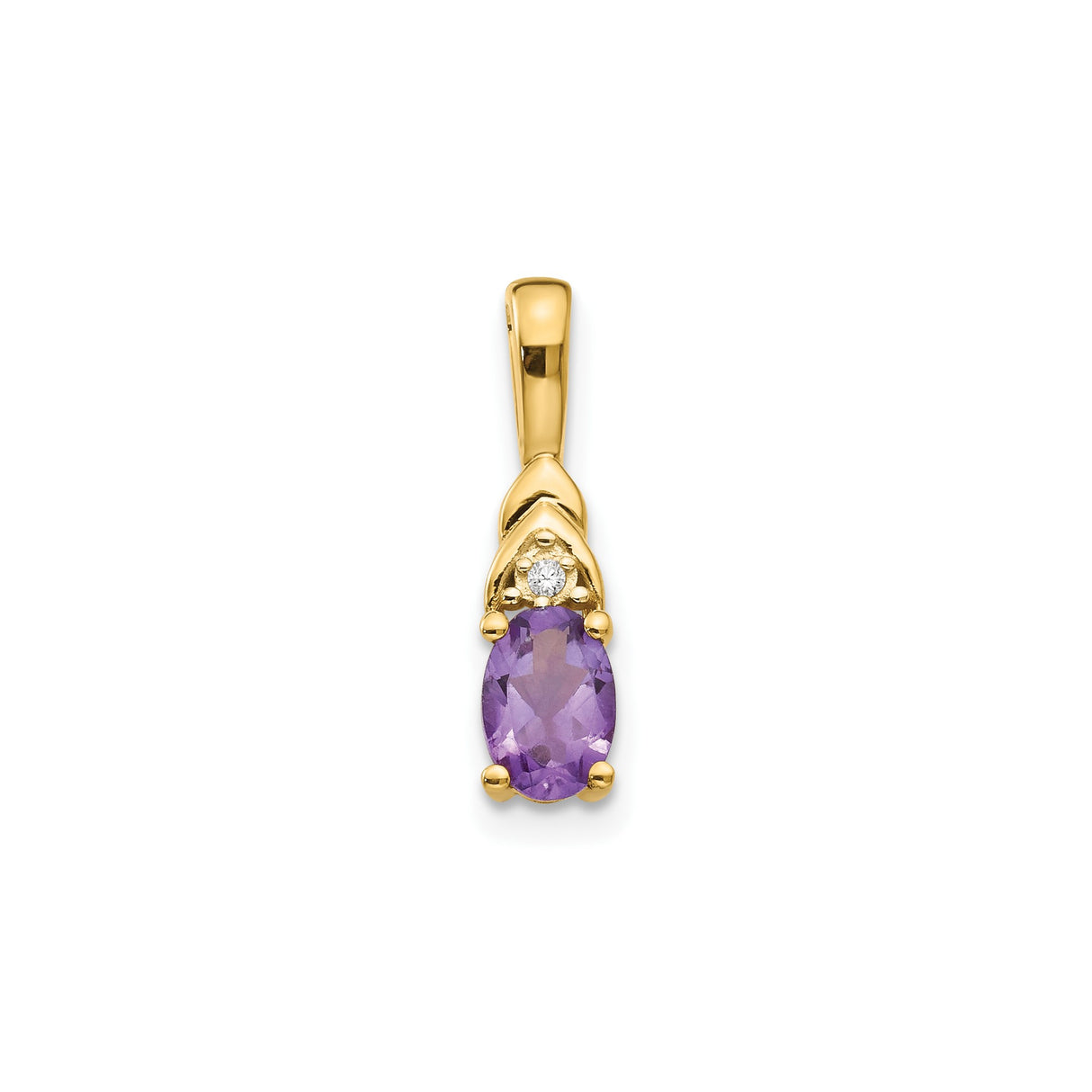 14k Yellow Gold Pendant with Oval Amethyst and Diamond Accent, February Birthstone for Women