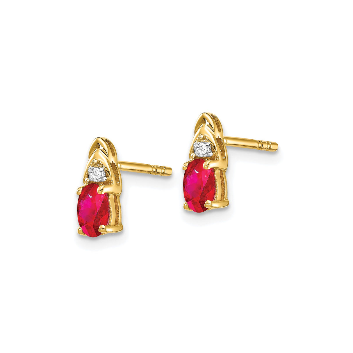 14k Yellow Gold Stud Earrings with Ruby and Diamond Accent, Oval Gemstone Jewelry for Women