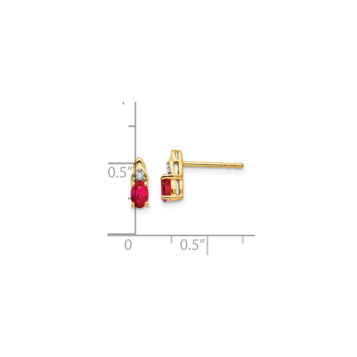 14k Yellow Gold Stud Earrings with Ruby and Diamond Accent, Oval Gemstone Jewelry for Women