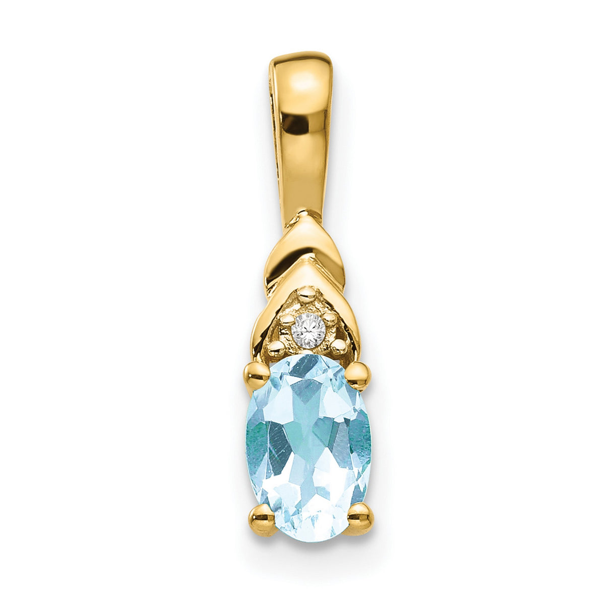 14k Yellow Gold Pendant with Oval Aquamarine and Diamond Accent, March Birthstone Jewelry