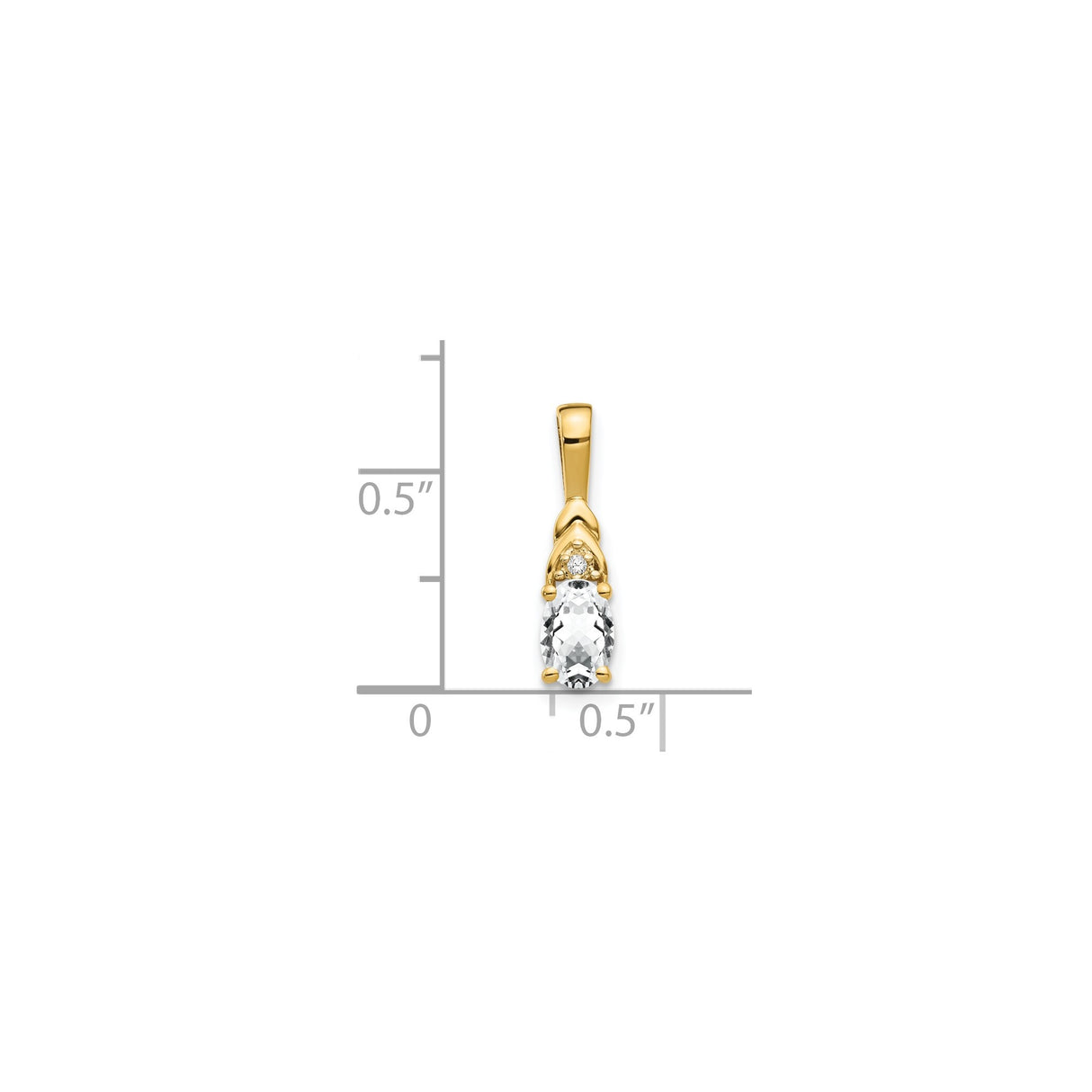 14k Yellow Gold Pendant with Oval White Topaz and Diamond Accent, Solitaire Style for Women