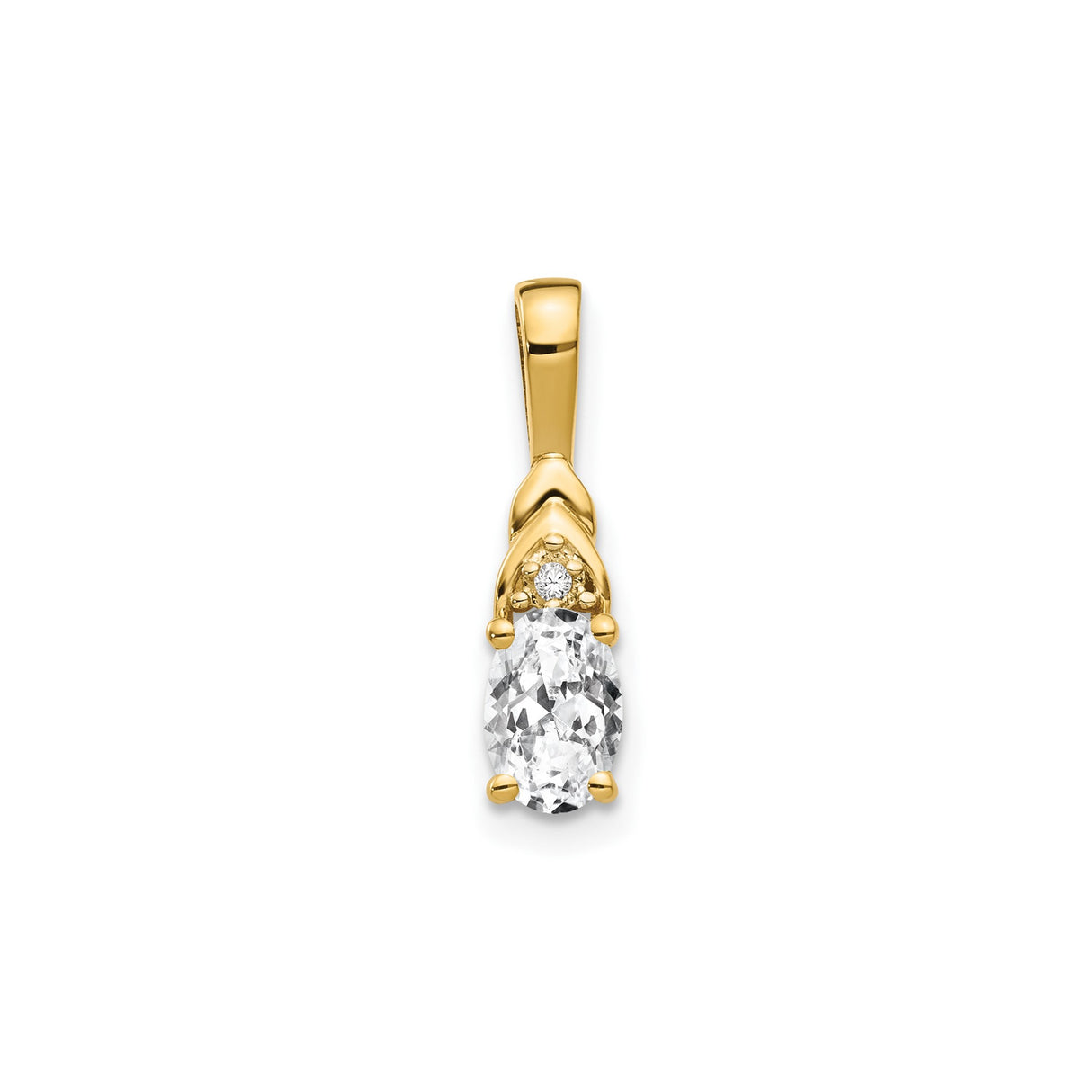 14k Yellow Gold Pendant with Oval White Topaz and Diamond Accent, Solitaire Style for Women