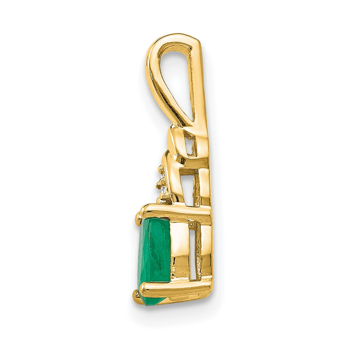 14k Yellow Gold Pendant with Oval Emerald and Diamond Accent, Classic Birthstone Jewelry