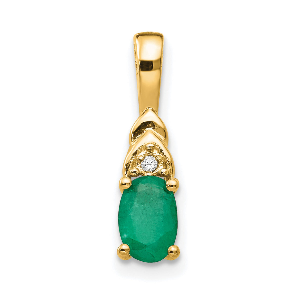 14k Yellow Gold Pendant with Oval Emerald and Diamond Accent, Classic Birthstone Jewelry