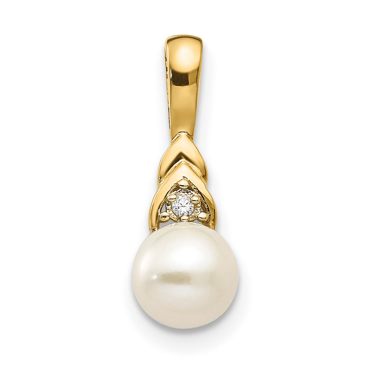 14k Yellow Gold Pendant with White Pearl and Diamond Accent, Classic Womens Jewelry